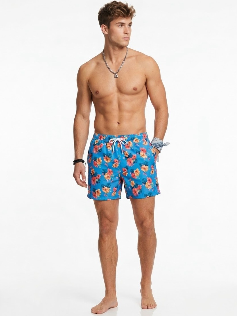 ASOS Blue Floral Swim Trunks Size Large
